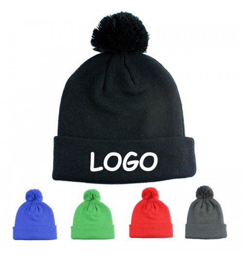 Cuff Knitted POM Beanie 